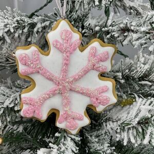 Christmas Ornament-White And Pink Snowflake Cookie-The Bridge Collection-